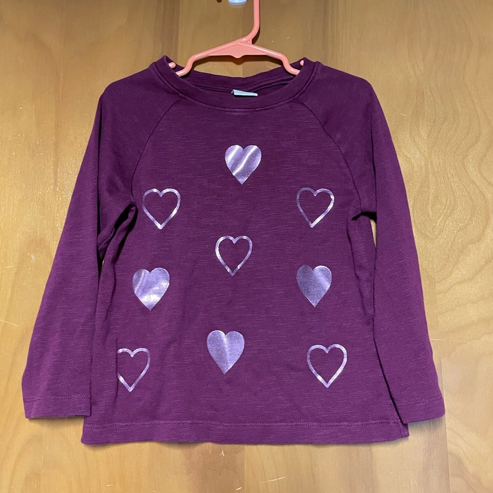 Gymboree Toddler Girls Long Sleeve Sweatshirt Purple Silver Hearts Size 5T